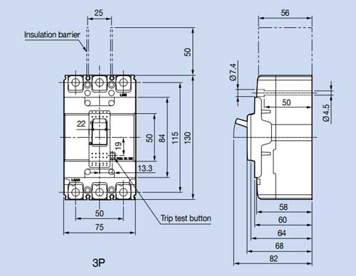 ABS103c aptomat LS MCCB 3P 15-20-30-40-50-60-75-100A (42KA)